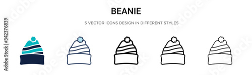 Beanie icon in filled, thin line, outline and stroke style. Vector illustration of two colored and black beanie vector icons designs can be used for mobile, ui, web