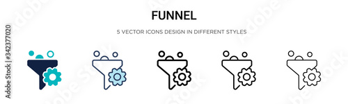 Funnel icon in filled, thin line, outline and stroke style. Vector illustration of two colored and black funnel vector icons designs can be used for mobile, ui, web