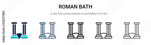 Roman bath icon in filled, thin line, outline and stroke style. Vector illustration of two colored and black roman bath vector icons designs can be used for mobile, ui, web