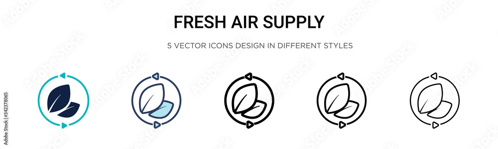 Fresh air supply icon in filled, thin line, outline and stroke style. Vector illustration of two colored and black fresh air supply vector icons designs can be used for mobile, ui, web - obrazy, fototapety, plakaty 
