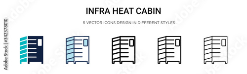 Infrared heat cabin icon in filled, thin line, outline and stroke style. Vector illustration of two colored and black infrared heat cabin vector icons designs can be used for mobile, ui, web