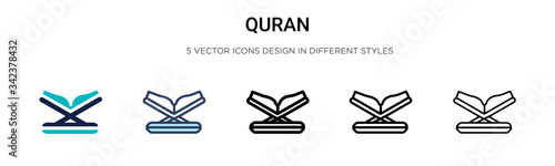 Quran icon in filled, thin line, outline and stroke style. Vector illustration of two colored and black quran vector icons designs can be used for mobile, ui, web