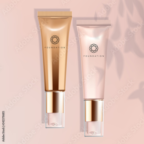 Vector Foundation / Concealer / Serum Metallic / Pearlised Pink Tube in Pink Background