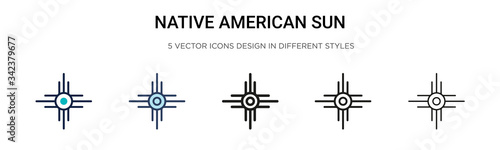Native american sun icon in filled, thin line, outline and stroke style. Vector illustration of two colored and black native american sun vector icons designs can be used for mobile, ui, web