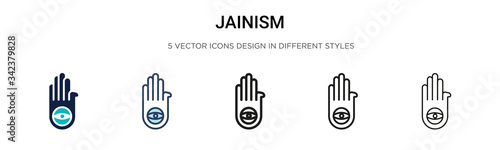 Jainism icon in filled, thin line, outline and stroke style. Vector illustration of two colored and black jainism vector icons designs can be used for mobile, ui, web