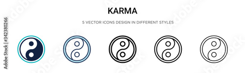 Karma icon in filled, thin line, outline and stroke style. Vector illustration of two colored and black karma vector icons designs can be used for mobile, ui, web