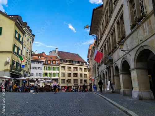 Old town Lausanne, Switzerland. The medieval city developed around the Cité promontory sculpted by the Flon and Louve rivers.