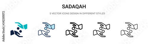 Sadaqah icon in filled, thin line, outline and stroke style. Vector illustration of two colored and black sadaqah vector icons designs can be used for mobile, ui, web