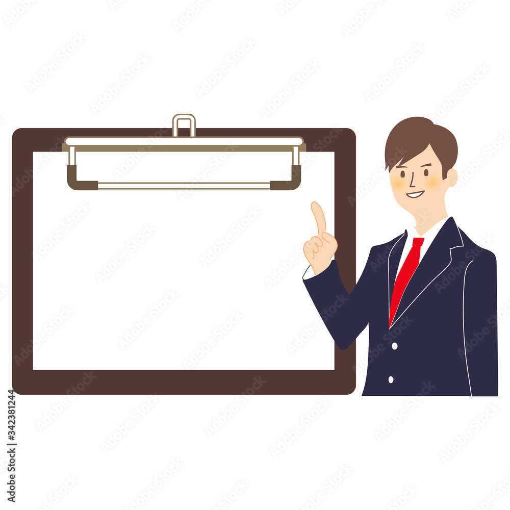 ビジネスマンが説明するバインダーの空欄素材14