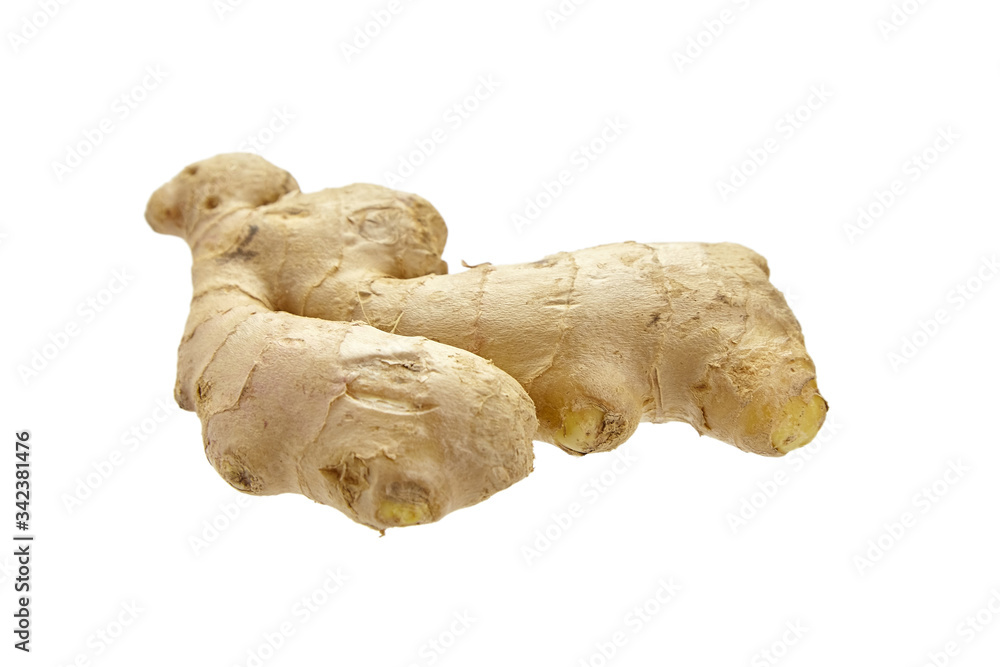 Ginger root isolated on white background, fresh ginger rhizome