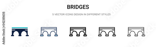 Bridges icon in filled, thin line, outline and stroke style. Vector illustration of two colored and black bridges vector icons designs can be used for mobile, ui, web