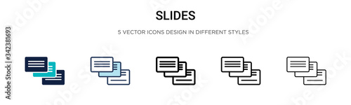 Slides icon in filled, thin line, outline and stroke style. Vector illustration of two colored and black slides vector icons designs can be used for mobile, ui, web
