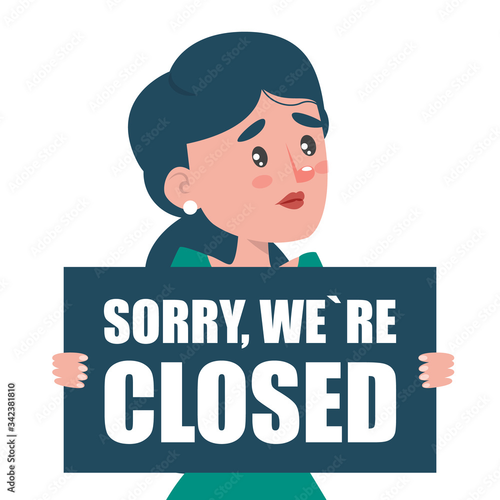 Sad woman holding a board vector isolated