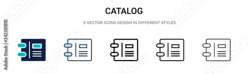Catalog icon in filled, thin line, outline and stroke style. Vector illustration of two colored and black catalog vector icons designs can be used for mobile, ui, web