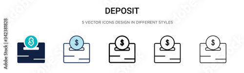 Deposit icon in filled, thin line, outline and stroke style. Vector illustration of two colored and black deposit vector icons designs can be used for mobile, ui, web