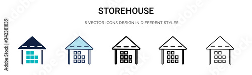 Storehouse icon in filled, thin line, outline and stroke style. Vector illustration of two colored and black storehouse vector icons designs can be used for mobile, ui, web