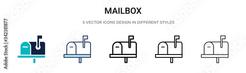 Mailbox icon in filled, thin line, outline and stroke style. Vector illustration of two colored and black mailbox vector icons designs can be used for mobile, ui, web