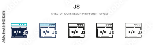 Js icon in filled, thin line, outline and stroke style. Vector illustration of two colored and black js vector icons designs can be used for mobile, ui, web