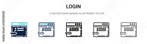 Login icon in filled, thin line, outline and stroke style. Vector illustration of two colored and black login vector icons designs can be used for mobile, ui, web