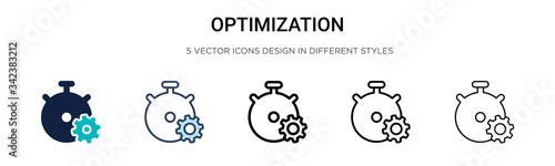 Optimization icon in filled, thin line, outline and stroke style. Vector illustration of two colored and black optimization vector icons designs can be used for mobile, ui, web