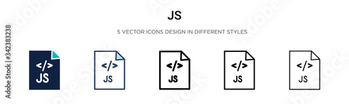 Js icon in filled, thin line, outline and stroke style. Vector illustration of two colored and black js vector icons designs can be used for mobile, ui, web