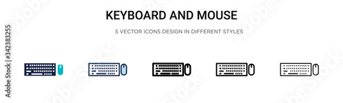 Keyboard and mouse icon in filled, thin line, outline and stroke style. Vector illustration of two colored and black keyboard and mouse vector icons designs can be used for mobile, ui, web