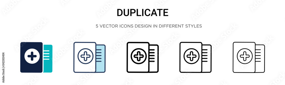 Fototapeta premium Duplicate icon in filled, thin line, outline and stroke style. Vector illustration of two colored and black duplicate vector icons designs can be used for mobile, ui, web