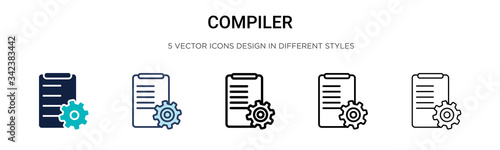 Compiler icon in filled, thin line, outline and stroke style. Vector illustration of two colored and black compiler vector icons designs can be used for mobile, ui, web