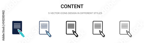 Content icon in filled, thin line, outline and stroke style. Vector illustration of two colored and black content vector icons designs can be used for mobile, ui, web