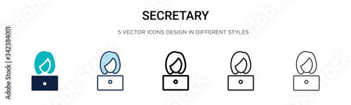 Secretary icon in filled, thin line, outline and stroke style. Vector illustration of two colored and black secretary vector icons designs can be used for mobile, ui, web