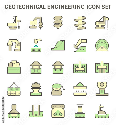 Fotografie, Tablou Geotechnical engineering, geotechnics and geology vector icon with machine equipment i