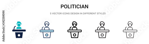 Politician icon in filled, thin line, outline and stroke style. Vector illustration of two colored and black politician vector icons designs can be used for mobile, ui, web