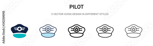 Pilot icon in filled, thin line, outline and stroke style. Vector illustration of two colored and black pilot vector icons designs can be used for mobile, ui, web