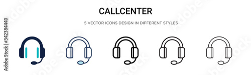 Callcenter icon in filled, thin line, outline and stroke style. Vector illustration of two colored and black callcenter vector icons designs can be used for mobile, ui, web