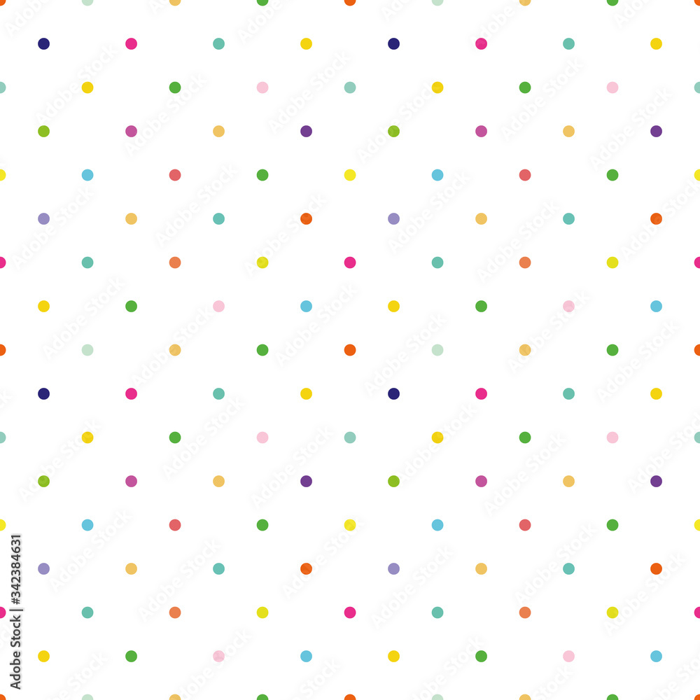 Ditsy vector polka dot seamless pattern background. Small circles bright  multicolor backdrop. Regular geometric repeat confetti design. All over  print fo summer or birthday party celebration concept Stock Vector