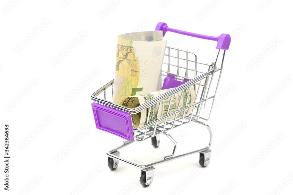 trolley with money on a white background trolley with money on a white background