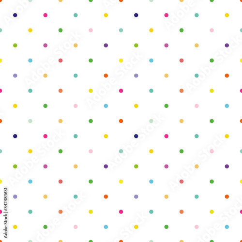 Ditsy vector polka dot seamless pattern background. Small circles bright multicolor backdrop. Regular geometric repeat confetti design. All over print fo summer or birthday party celebration concept