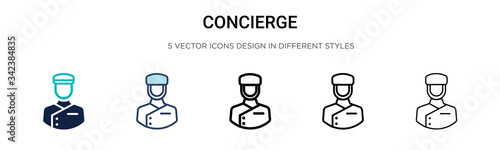 Fototapeta Naklejka Na Ścianę i Meble -  Concierge icon in filled, thin line, outline and stroke style. Vector illustration of two colored and black concierge vector icons designs can be used for mobile, ui, web