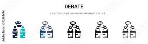 Debate icon in filled, thin line, outline and stroke style. Vector illustration of two colored and black debate vector icons designs can be used for mobile, ui, web