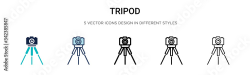 Tripod icon in filled, thin line, outline and stroke style. Vector illustration of two colored and black tripod vector icons designs can be used for mobile, ui, web photo