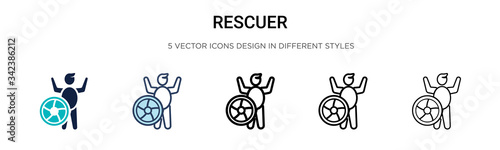 Rescuer icon in filled, thin line, outline and stroke style. Vector illustration of two colored and black rescuer vector icons designs can be used for mobile, ui, web