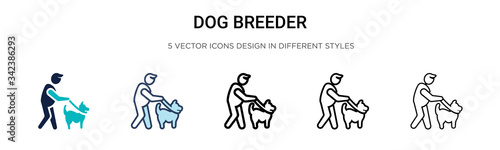 Dog breeder icon in filled, thin line, outline and stroke style. Vector illustration of two colored and black dog breeder vector icons designs can be used for mobile, ui, web
