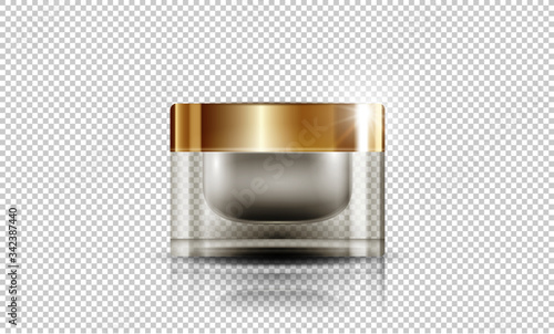 cosmetic product poster, bottle package design with moisturizer cream or liquid, sparkling background with glitter polka, vector design.