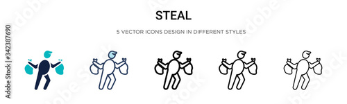 Steal icon in filled, thin line, outline and stroke style. Vector illustration of two colored and black steal vector icons designs can be used for mobile, ui, web