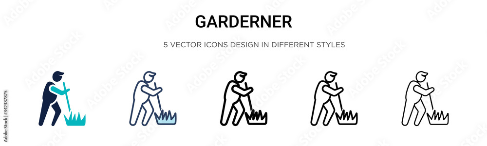 Garderner icon in filled, thin line, outline and stroke style. Vector illustration of two colored and black garderner vector icons designs can be used for mobile, ui, web