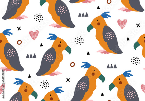 Baby background with parrot  seamless summer animal pattern.
