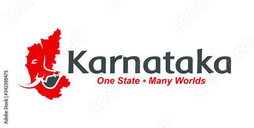 Tourism Logo initiative for Karnataka city, India. Not Official Logo. One state, many worlds. Map of State. Vector Illustration. photo