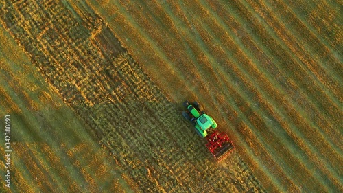 aerial view of tractor in field photo