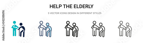 Help the elderly icon in filled  thin line  outline and stroke style. Vector illustration of two colored and black help the elderly vector icons designs can be used for mobile  ui  web