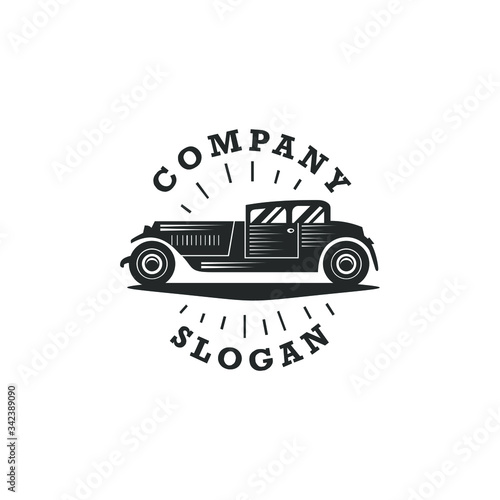 vintage car vector logo design black on white background